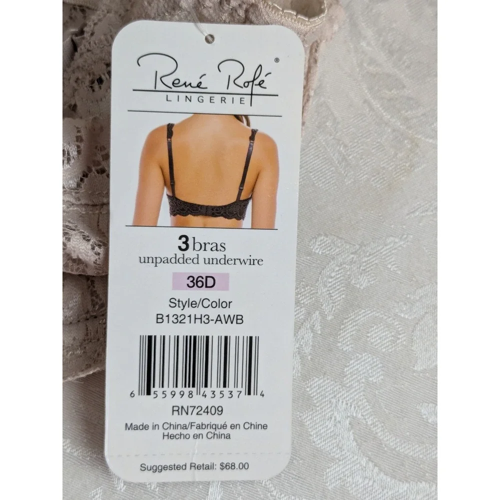 Rene Rofe Unpadded Underwire Stretch Lace Beige Bra 36D NWT - Picture 5 of 7